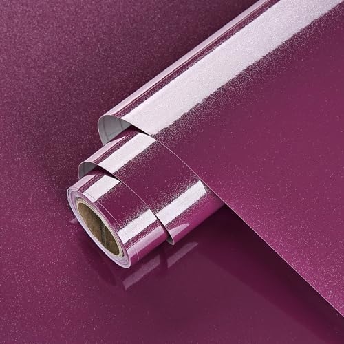 Wallercity Glossy Purple Contact Paper Peel and Stick Wallpaper for Cabinets Kitchen Backsplash 15.8''x118'' Dark Purple Wallpaper Peel and Stick Countertops Vinyl Self Adhesive Glitter Contact Paper - color: Purple, size: 15.8"W x 118"L
