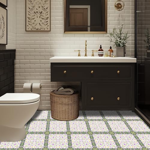 HOMETITUTE Floral Medallion Floor 12x12 Vinyl Tile - color: Blue, Purple