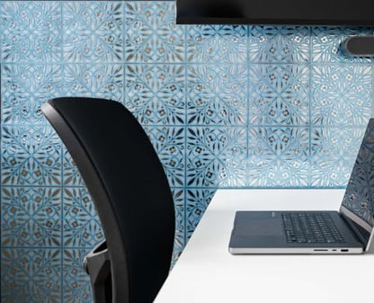 Main Street Peel and Stick Wallpaper Tiles, Blue & Silver Leaves, 24-Pack - style: Blue and Silver Leaves