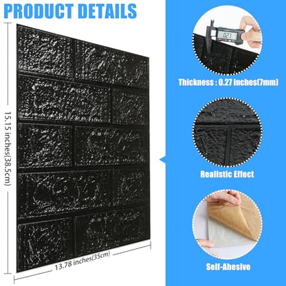 Peel and Stick 3D Foam Wall Panels, Self Adhesive Wallpaper - color: Black, size: 10 Pack