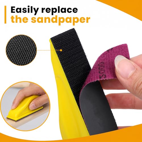 70PCS Fine Grit Sandpaper, Micro Detail Sander Paper Kit, Wet Dry Sandpaper, Grit 400 600 800 1000 1500 2000 3000, 3.5”x 1”Hand Sanding Block with Hook and Loop Sanding Strips for Crafts Woodworking