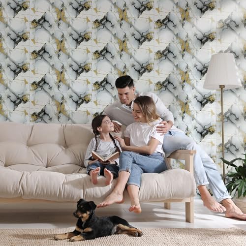 Peel and Stick Tile Shower Waterproof Marble Tiles Wall Panels, 11.8"x11.8" Self-Adhesive Backsplash Tile, 20 Pack - color: Gold with Gray, size: 20 Pack