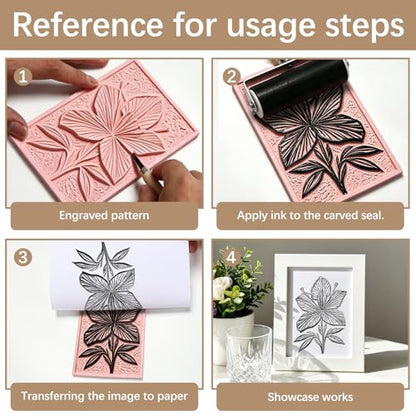 10 Pack 4" x 6" Pink Rubber Linoleum Blocks for Printmaking, 8mm Thick Linocut Blocks, Rubber Stamp Making Supplies for Carving, DIY Crafts and Art Projects - color: linocut block 4x6x0.32in-10pcs