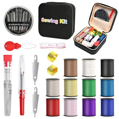 MASHDE 74 PCS Sewing Kit, Big Eye Steel Sewing Needles Kit with Storage Box - color: Black