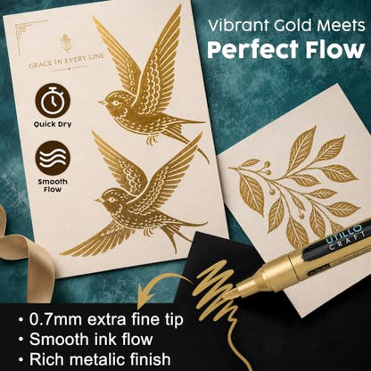 Utillo Craft Gold Paint Pen (8-Pack), 0.7mm Extra Fine Gold Paint Markers - color: Gold