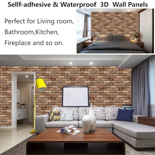 3D Wall Panels Peel and Stick 10 Pcs Brick Textured PVC Panels - color: Red Stone