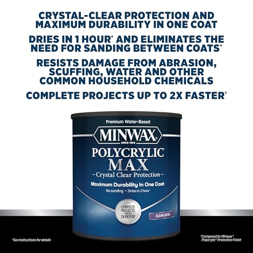 Minwax Polycrylic Max, Satin, Clear, 1 Quart, 611115555 - size: 1 Quart
