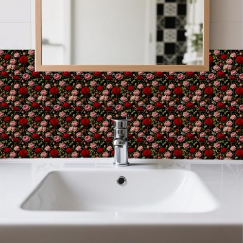 36 Pcs Rose Flowers Pattern Peel and Stick Tile Stickers, 4x4inch - color: Rose Flowers