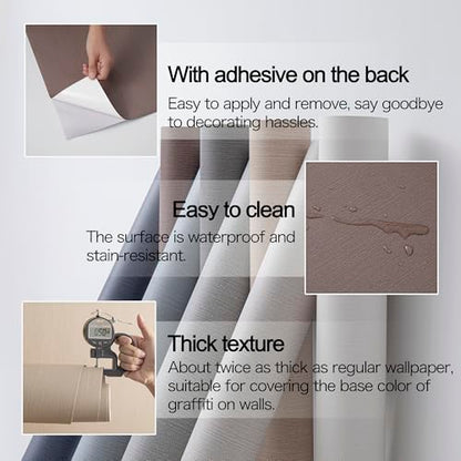 24"x393" Brown Fabric Peel and Stick Linen Textured Wallpaper - color: Dark Brown