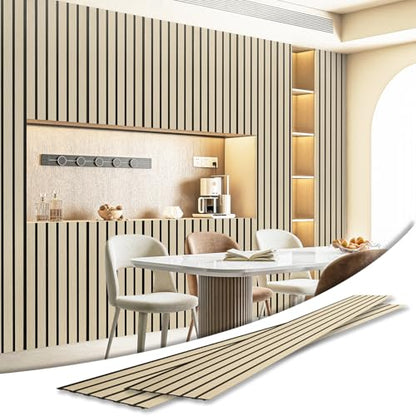 Art3d Six-Grid Design Slim Slat Wall Panels, 104 x 12 Inch, 4-Pack, Oak - color: Six-Grid Oak