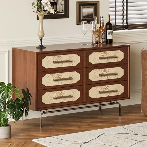 SALISENG-5 Pack Walnut Wood and Antique Brass Kitchen Cabinet Pulls,6.3 Inch Brass Dresser Drawer Handles, Modern Furniture Pulls for Cupboard Wardrobe Closet Cabinet Hardware - size: 6-3/10 Inch Hole Center