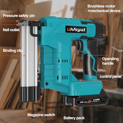Nail Gun Cordless with Battery 21V 2 in 1 Brad Nailer and Staple Gun Dual Fire Modes Includes 2000 Fasteners Battery Charger for Carpentry DIY (One Electric Set)