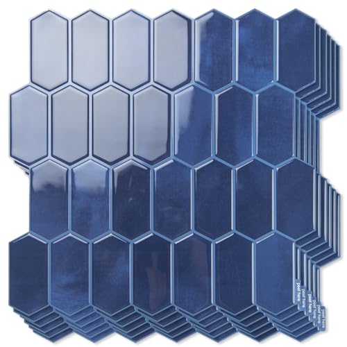 Art3d Hexagon Tile Peel and Stick Backsplash, 10-Pack, 12" x 12", Dark Blue - color: Dark Blue, size: 12 x 12 Inch