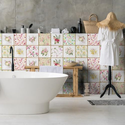 VICCI 24Pcs Peel and Stick Backsplash Pink Tile Stickers, 5.9x5.9 Inch - color: Grt-01, size: 5.9x5.9IN*24pcs