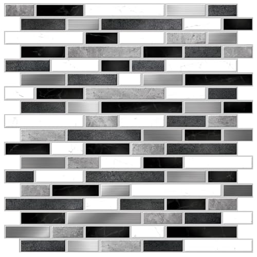 Main Street Peel & Stick Wallpaper Tiles, Black & White Marble, 24-Pack