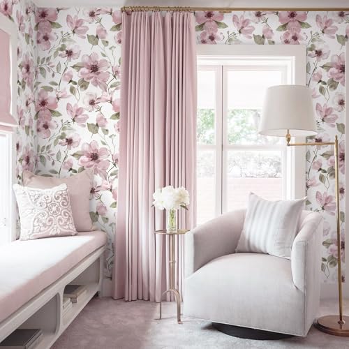 17.3''x78.7''Peel and Stick Wallpaper Boho Floral Contact Paper Pink Watercolor Flowers Leaf Wallpaper Removable Self-Adhesive Wall Paper for Bedroom Renter Friendly Vinyl