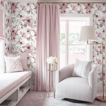 17.3''x78.7''Peel and Stick Wallpaper Boho Floral Contact Paper Pink Watercolor Flowers Leaf Wallpaper Removable Self-Adhesive Wall Paper for Bedroom Renter Friendly Vinyl