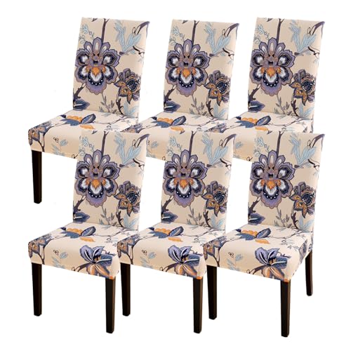 Dining Chair Covers Set of 6, Stretch Spandex Chair Slipcover, Black Chair Slipcovers, Washable Anti-Dust Chair Seat Cover for Kitchen Dining Room, Wedding Party - color: Flower1, size: 6Pcs