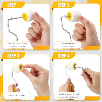 Honeydak 4 Pack Mini Paint Roller with Replacement Heads, 1.2 Inch - size: 1.2 Inch