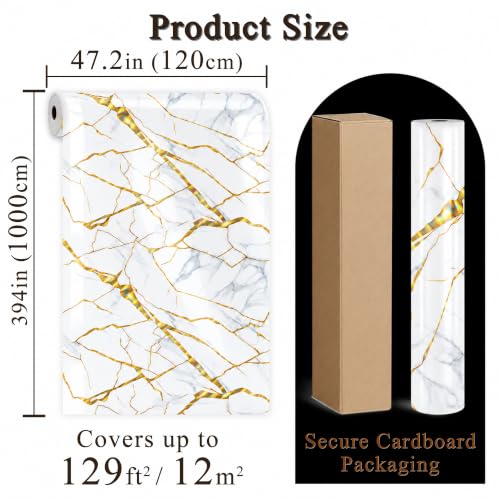 White Holographic Bold Gold Marble Peel&Stick Wallpaper 47.2x394in - color: White Holographic Bold Gold Marble, size: 47.2" x 394"