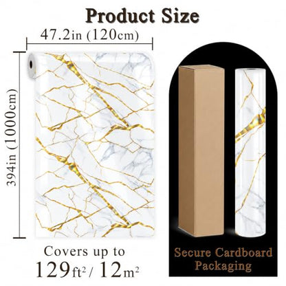 White Holographic Bold Gold Marble Peel&Stick Wallpaper 47.2x394in - color: White Holographic Bold Gold Marble, size: 47.2" x 394"