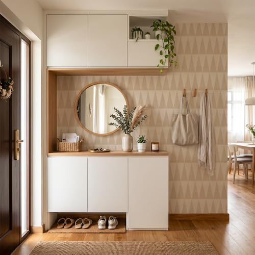 Chunlei Peel and Stick Wallpaper, Beige Geometric Triangle Pattern, Waterproof Vinyl, 236in x 17.7in, Removable Reusable, Eco-Friendly, for Bedroom Living Room Rental Apartment - color: Beige01, size: 17.7" x 236.2"