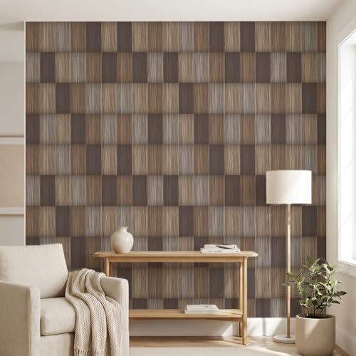 Chunlei Peel and Stick Wallpaper, Brown Grey Plaid Wood Grain Pattern, 236in x 17.7in, Waterproof Vinyl, Removable Reusable, Eco-Friendly, for Bedroom Living Room Rental Apartment - color: Beige02, size: 17.7" x 236.2"