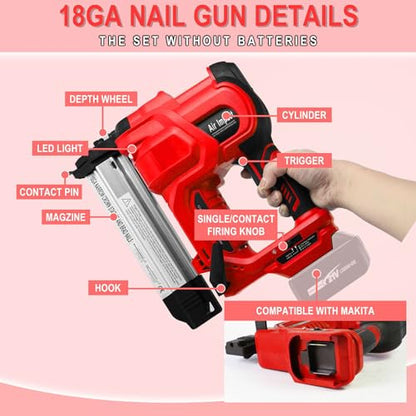 18GA Cordless Nail Gun and Stapler, 2-in-1 Brad Nailer, No Battery