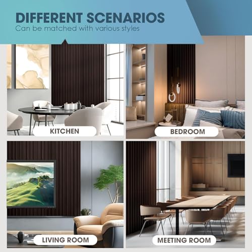 OUZUGIE WPC Acoustic Slat Wall Paneling, 8-Pack 114 x 6 Inches - color: Walnut, size: (High)114“ x 6"