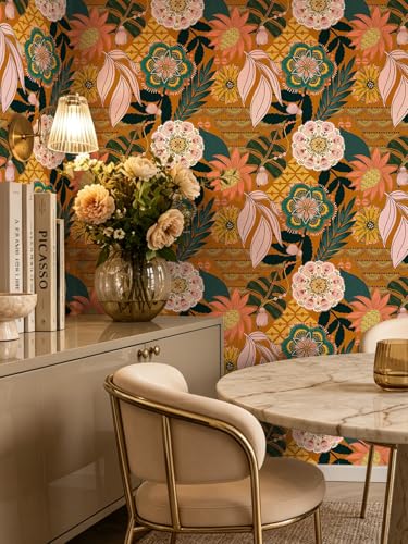 Floralplus Wallpaper Peel and Stick Renter Friendly Textured Wallpaper Boho - color: Orange