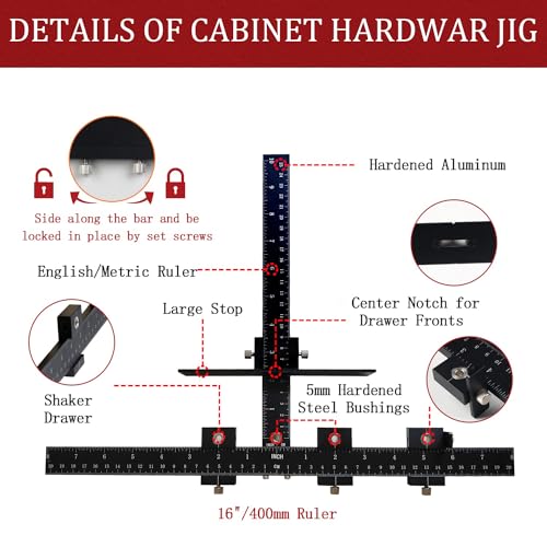 Cabinet Hardware Jig, Cabinet Handle Template Jig Tool Adjustable Drill Guide for Door Drawer Front Handles and Knobs Punch Locator (Matte Black)