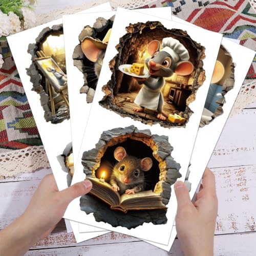 GLOBLELAND 4 Sheets 3D Mouse Rub on Transfers Mousehole Furniture Decor Transfers Animals Decal Transfers Stickers for Bedroom Living Room Desk Table Decoration - style: Mouse