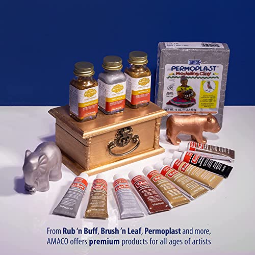 Rub 'n Buff Gold Tones and Pixiss Wax Brushes - Gold Leaf, Grecian Gold, Antique Gold (15ml) - Gilding Wax Paint with Customizable Sheen - Quickly Dries to a Metallic Finish - Boar Hair Bristles - color: Gold Leaf, Grecian Gold, Antique Gold