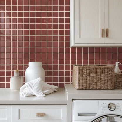 Commomy Thicker Red Peel and Stick Tiles - 10 pcs of 12" x 12" - color: Square Red & Thicker Design