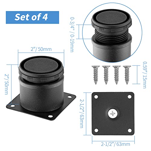 Stainless Steel Adjustable Furniture Legs 2 Inch - Black - 4pcs - color: Black, size: 2"