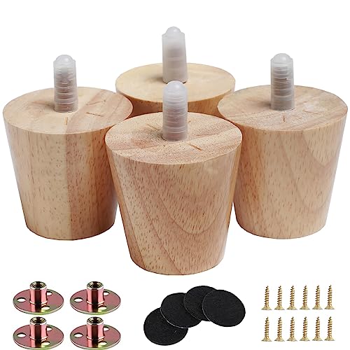 2" Round Solid Wood Furniture Leg Set of 4 Mid-Century Modern Sofa Couch Bed Coffee Chair Desk Straight Feet Legs with Pre-Drilled 5/16（M8） Inch Bolt& Screws& Rubber Pads… - color: 4sets, size: 2”