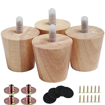2" Round Solid Wood Furniture Leg Set of 4 Mid-Century Modern Sofa Couch Bed Coffee Chair Desk Straight Feet Legs with Pre-Drilled 5/16（M8） Inch Bolt& Screws& Rubber Pads… - color: 4sets, size: 2”