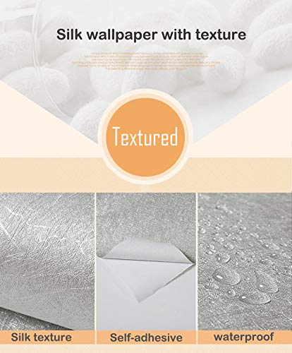 MelunMer Grey Silk Wallpaper Peel and Stick Removable Textured 15.7"x393" - color: Gray, size: 15.7" x 393"
