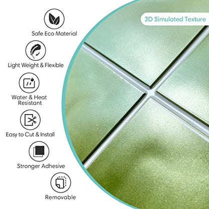Commomy Matte 3D Peel and Stick Tile 10 Pcs 11.8"x11.8",Green - color: Green Ceramic