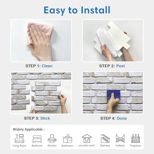 COMSTICKC 3D Faux Brick Wall Panels Peel and Stick, 10 Pcs 11.8" x 11.8" - color: Retro White - 2
