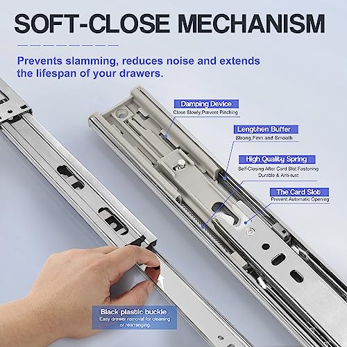 Soft Close Drawer Slides 22 Inch - Silver, 1 Pair (2 Pieces) - color: Silver, size: 22 Inch