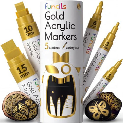 5 Metallic Gold Paint Pen - Acrylic Gold Paint Marker for Wood - color: Gold