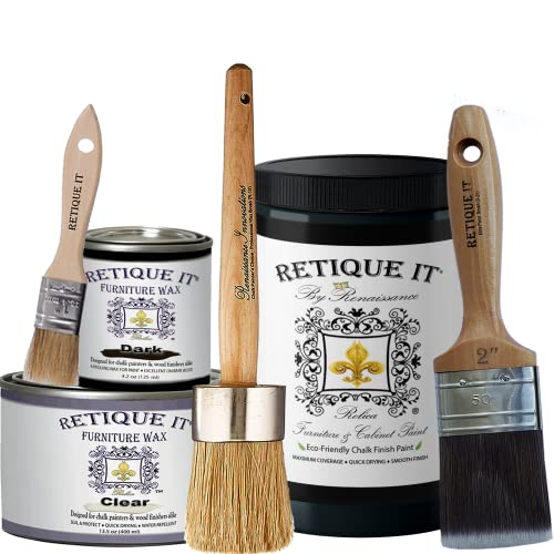 Retique It Chalk Furniture Paint by Renaissance Deluxe Starter Kit, Wax, 07 Gothic Grey, 8 Piece Set - color: 07 Gothic Grey