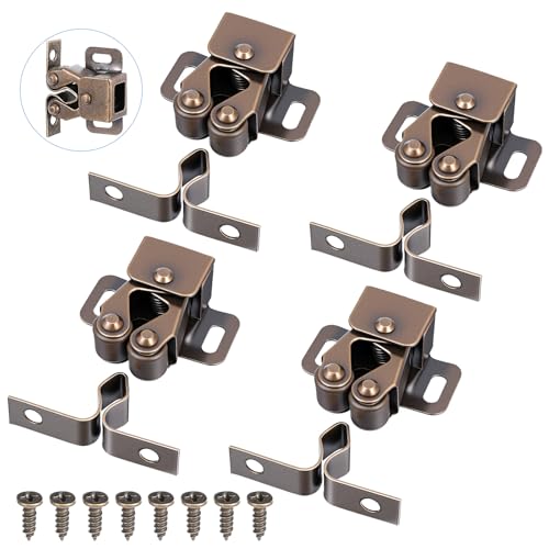 4pcs Double Roller Catch Cabinet Latch Hardware for Cupboard Closet Kitchen Cabinet Door Latches and RV Cabinets Closure Hardware and Catches for Cupboard and Closet Door Closing