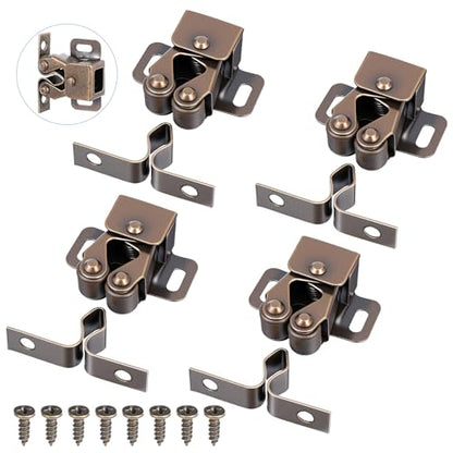 4pcs Double Roller Catch Cabinet Latch Hardware for Cupboard Closet Kitchen Cabinet Door Latches and RV Cabinets Closure Hardware and Catches for Cupboard and Closet Door Closing