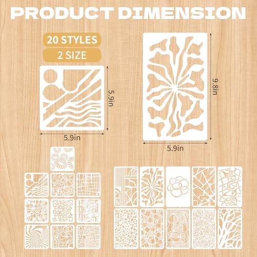 20 Pcs Abstract Texture Stencils Mixed Size Geometric Stencils for Painting Reusable Templates Featuring Bubbles Branches Stripes Swirls for Painting on Wall Decor Canvas DIY Projects - style: Style 1