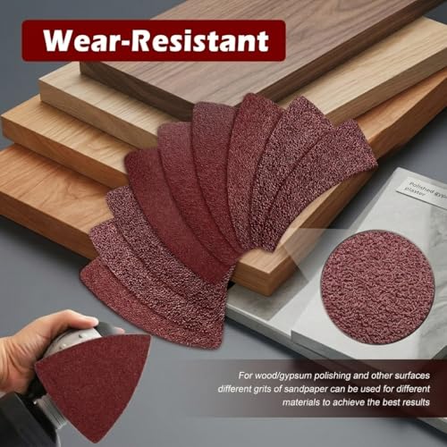 Oscillating Tool Sanding Pad Kit, 106Pcs Multi Tool Sanding Pads with 2 Triangle Sanding Pads, 2 Finger Sanding Pads, 100 Sandpaper Sheets, 60-240 Grit for Wood Metal Plaster Grinding Polishing - size: 104 pcs Triangle and Finger Sanding Pads