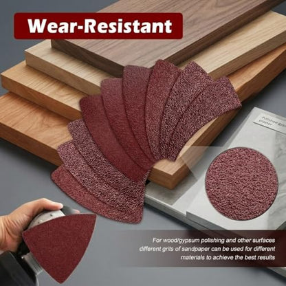 Oscillating Tool Sanding Pad Kit, 106Pcs Multi Tool Sanding Pads with 2 Triangle Sanding Pads, 2 Finger Sanding Pads, 100 Sandpaper Sheets, 60-240 Grit for Wood Metal Plaster Grinding Polishing - size: 104 pcs Triangle and Finger Sanding Pads