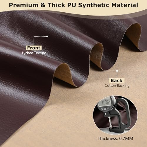 ANMINY Vinyl Fabric by the Yard, 54" W 0.7MM Faux Leather, Coffee 1 Yard - color: Coffee, size: 1 Yard