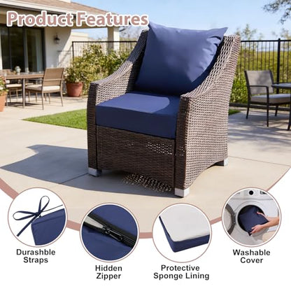 Outdoor Deep Seat Cushion Set, 24x24 Inch, Navy Blue, Set of 1 - color: Navy Blue
